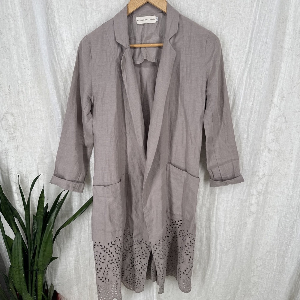 4 Love And Liberty Johnny Was Embroidered Cardigan Duster XS Boho Minimal Linen